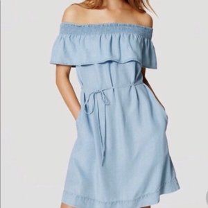LOFT light denim dress off the shoulder